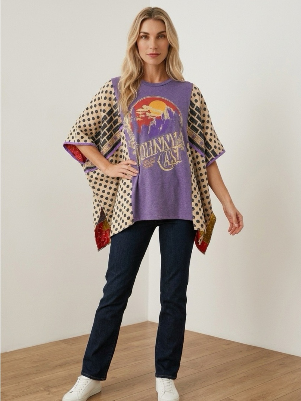 Handcrafted Upcycled Johnny Cash Kantha Tunic NWT One Size